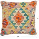 handmade Traditional Pillow Rust Blue Hand-Woven SQUARE 100% WOOL  Hand woven turkish pillow  2 x 2